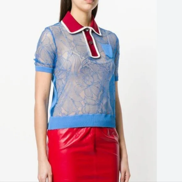 Nº21 Blue with red collar, Floral Lace, Polo XS - Picture 1 of 6